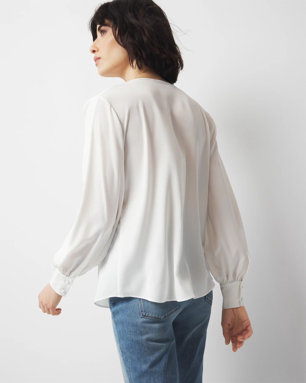 Petite Tie-Neck Ruffle Blouse | White House Black Market
